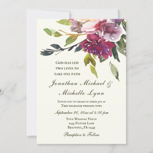 Pink Purple Lavender Floral Christian Wedding Invitation