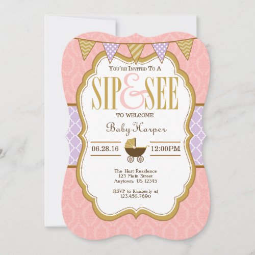 Pink Purple Lavender Gold Sip And See Invitation