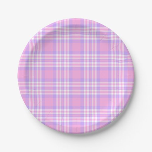 Pink Purple Lavender Plaid Gingham Check Girl Paper Plates