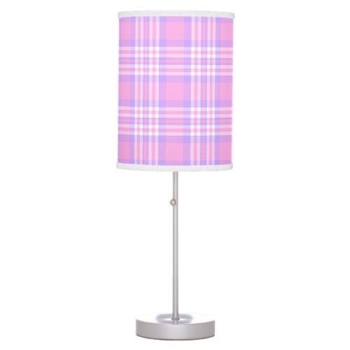Pink Purple Lavender Plaid Gingham Check Girl Table Lamp