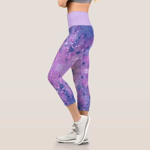 Pink Purple Lavender Watercolor Paint Spatters Capri Leggings