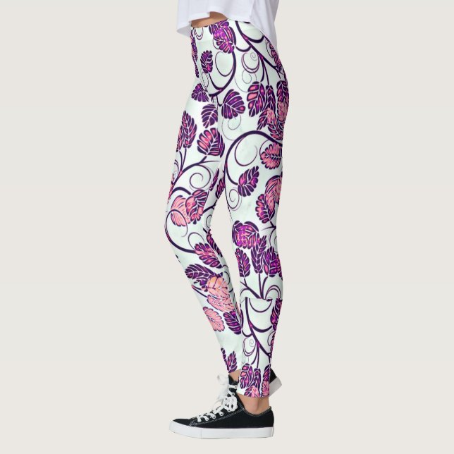 Pink + Purple Leaves Leggings (Left)