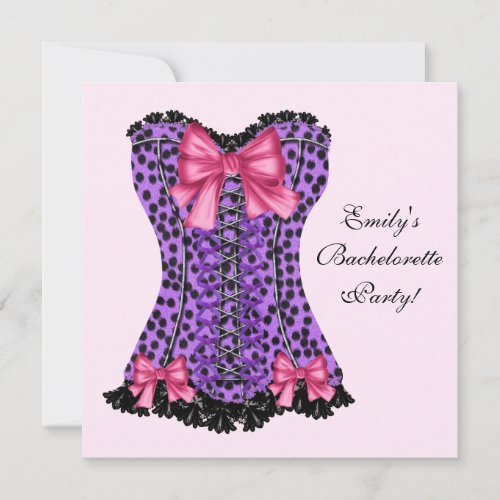 Pink &amp; Purple Leopard Corset Purple Bachelorette P Custom Invitation