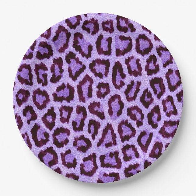 Pink Purple Leopard Fur Spots Pattern Paper Plates (Front)