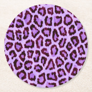 Pink Purple Leopard Fur Spots Pattern Round Paper Coaster