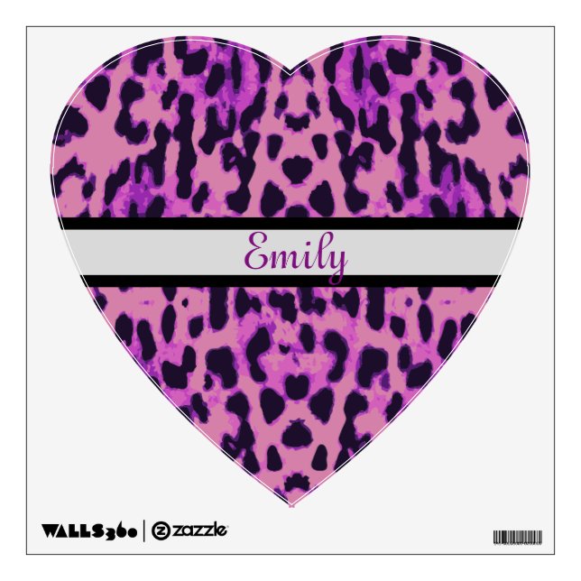Pink Purple Leopard Heart Shape Personalized Wall Sticker (Front)