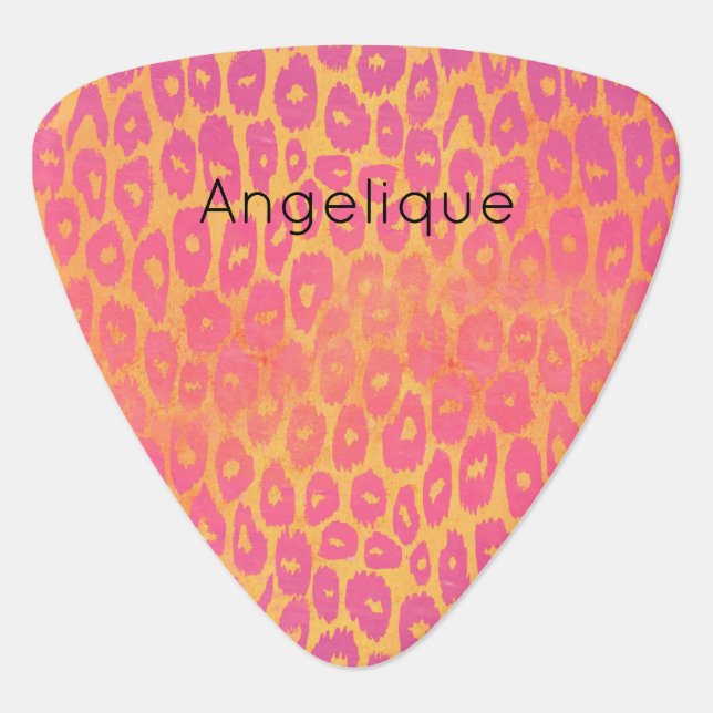 Pink & Purple Leopard & Monogram or Name Guitar Pick (Front)