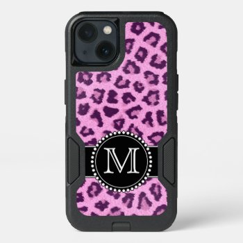 Pink  Purple  Leopard Skin Monogrammed Defender Iphone 13 Case by CoolestPhoneCases at Zazzle