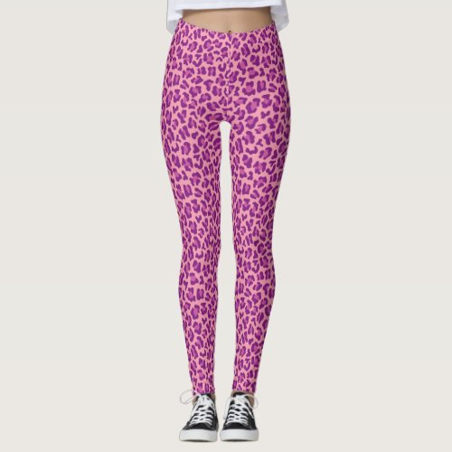 Pink purple leopard skin pattern leggings
