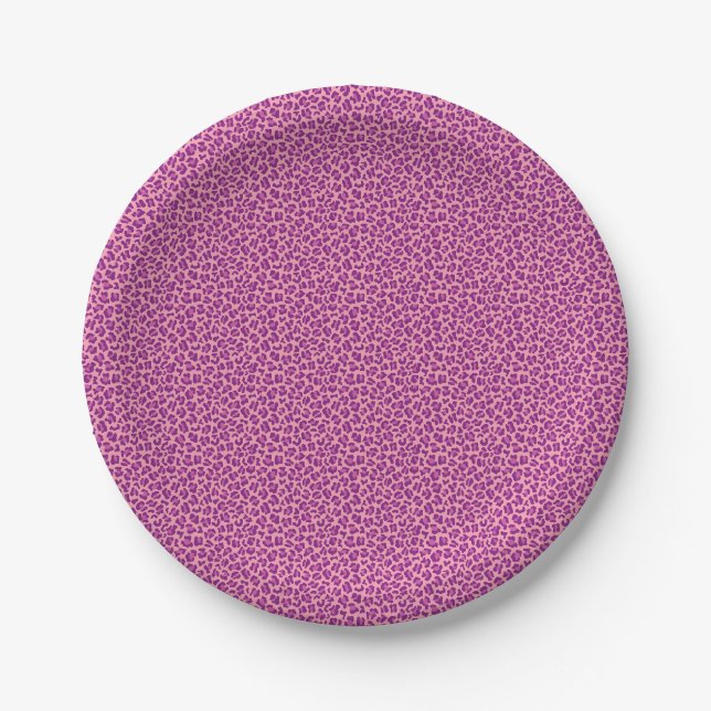 pink purple leopard skin pattern paper plates (Front)