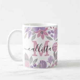 Pink Purple Light Sage Green Floral Watercolor Coffee Mug