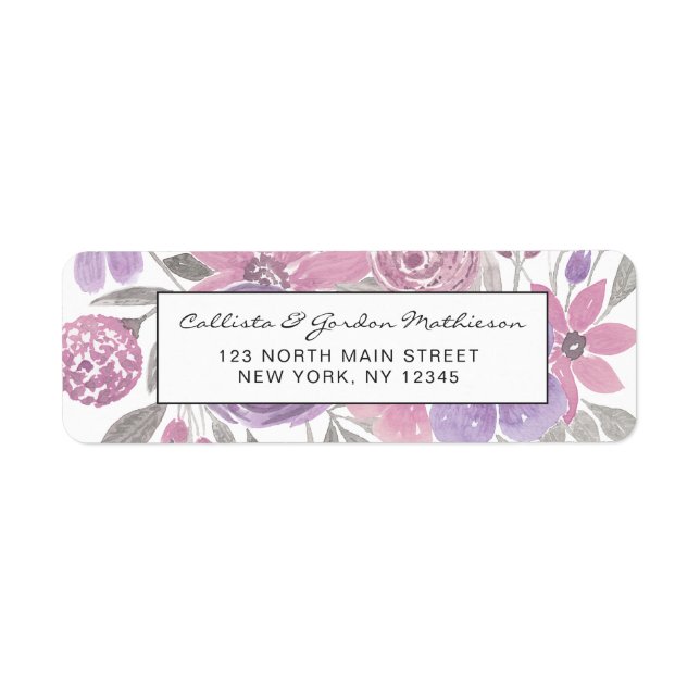 Pink Purple Light Sage Green Floral Watercolor Label (Front)