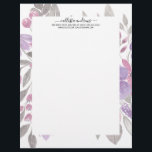 Pink Purple Light Sage Green Floral Watercolor Letterhead<br><div class="desc">This elegant and pretty pattern is perfect for the trendy and stylish woman. It features hand-painted pink, purple, and light sage green flowers and leaves on top of a simple white background. It's artsy, girly, country, cute, unique, and trendy. ***IMPORTANT DESIGN NOTE: For any custom design request such as matching...</div>