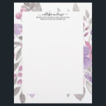 Pink Purple Light Sage Green Floral Watercolor Letterhead<br><div class="desc">This elegant and pretty pattern is perfect for the trendy and stylish woman. It features hand-painted pink, purple, and light sage green flowers and leaves on top of a simple white background. It's artsy, girly, country, cute, unique, and trendy. ***IMPORTANT DESIGN NOTE: For any custom design request such as matching...</div>
