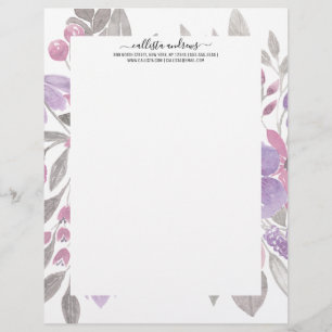 Pink Purple Light Sage Green Floral Watercolor Letterhead