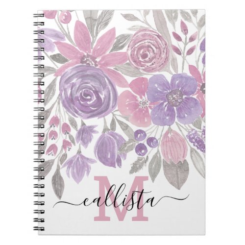 Pink Purple Light Sage Green Floral Watercolor Notebook