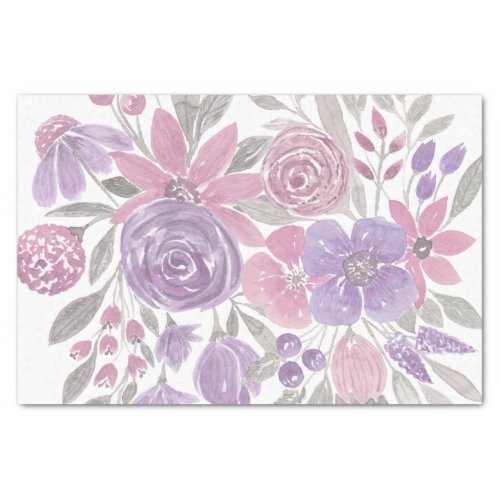 Pink Purple Light Sage Green Floral Watercolor Tissue Paper