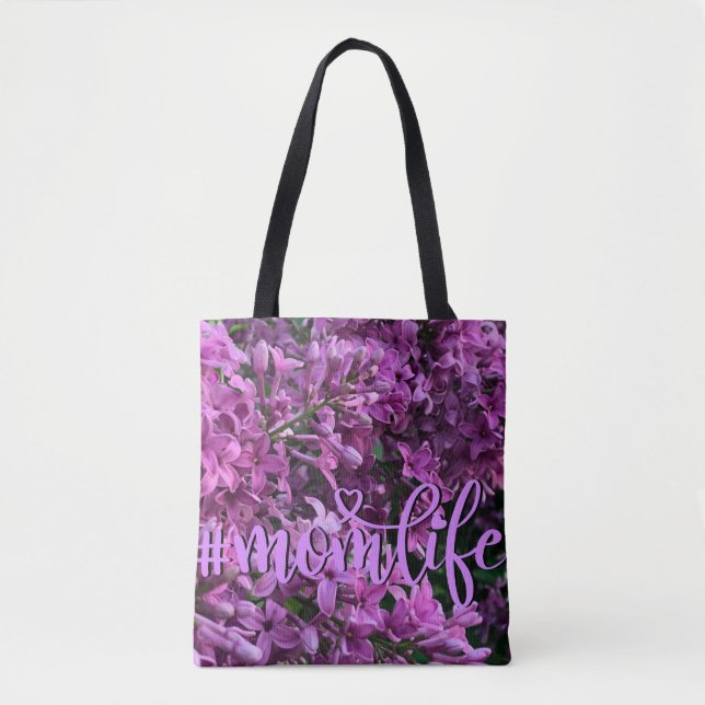 Pink purple lilacs romantic pink floral Mom Tote Bag (Front)