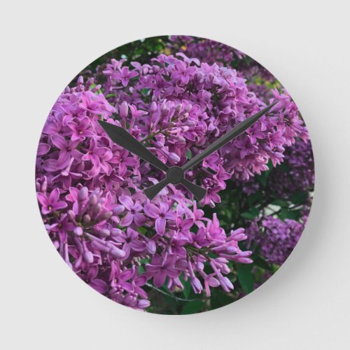 Pink purple lilacs  romantic pink floral photo round clock