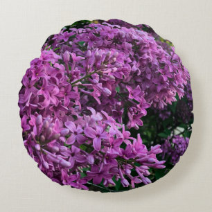 Pink purple lilacs   romantic pink floral photo round pillow