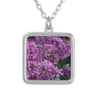 Pink purple lilacs romantic pink floral photo silver plated necklace