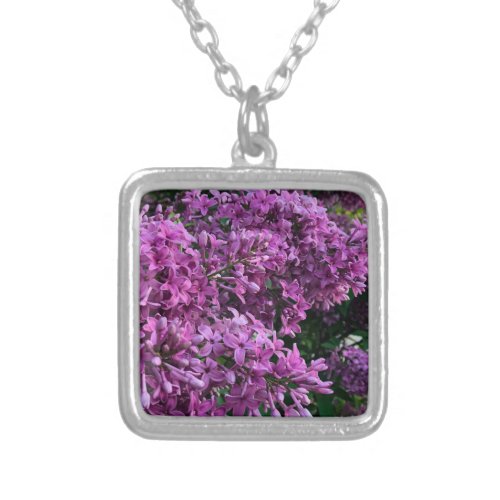 Pink purple lilacs  romantic pink floral photo silver plated necklace