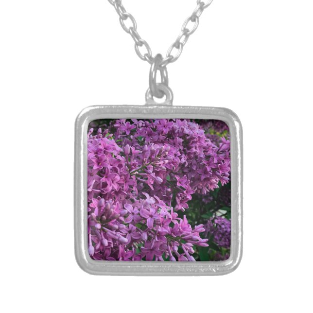 Pink purple lilacs | romantic pink floral photo silver plated necklace (Front)