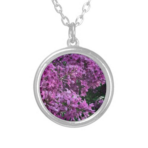 Pink purple lilacs  romantic pink floral photo silver plated necklace