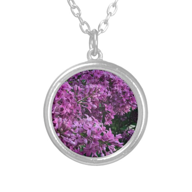 Pink purple lilacs | romantic pink floral photo silver plated necklace (Front)