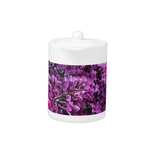 Pink purple lilacs | romantic pink floral photo teapot (Front)