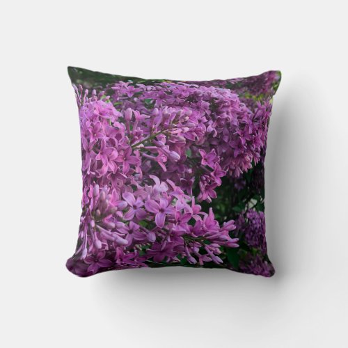 Pink purple lilacs  romantic pink floral photo throw pillow
