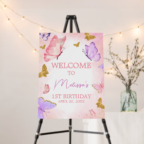 Pink Purple Little Butterfly Welcome Sign