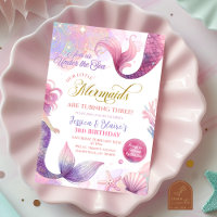 Pink Purple Little Two Mermaids Twins Birthday