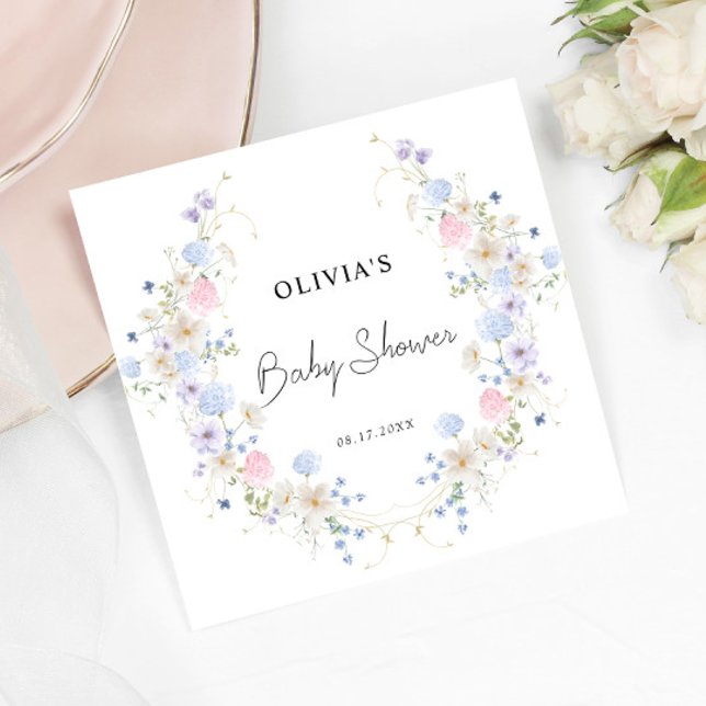 Pink Purple Little Wildflower Girl Baby Shower Napkins (Creator Uploaded)