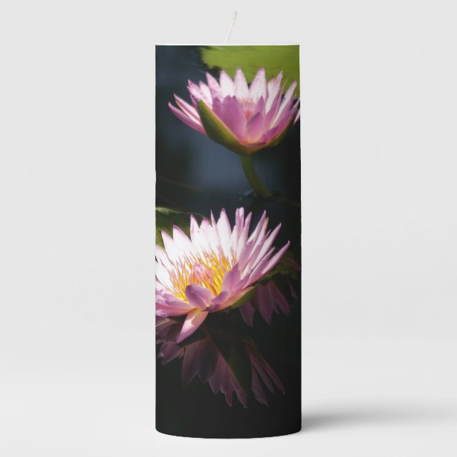 Pink Purple Lotus Waterlilies Flameless Candle (Front)