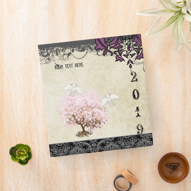 Pink Purple Love Dove Girly Girl Damask Pink Tree Binder (In Situ)