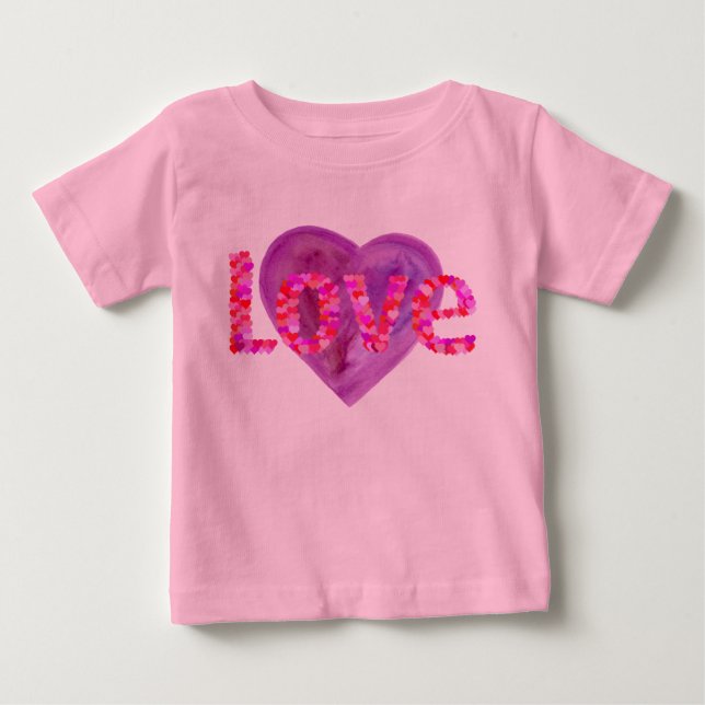 Pink & Purple Love Hearts Baby T-Shirt (Front)