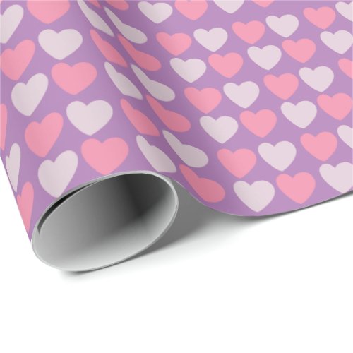 Pink Purple Love Hearts Pattern Wrapping Paper