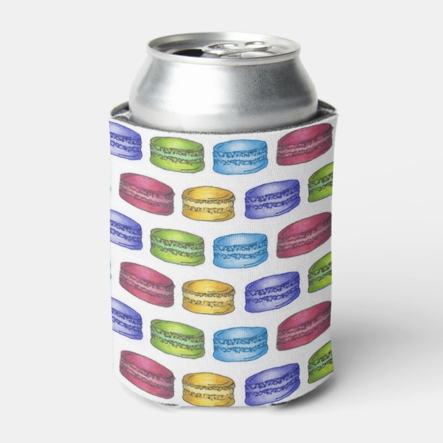 Pink Purple Macaron French Pastry Cookies Bakery Can Cooler (Can Front)