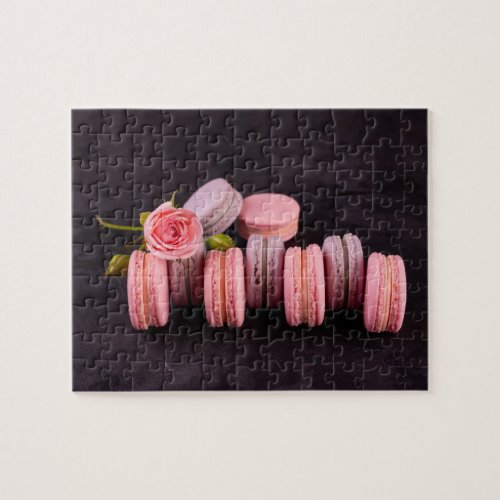 Pink Purple Macarons Flower Rose Sweet Food French Jigsaw Puzzle