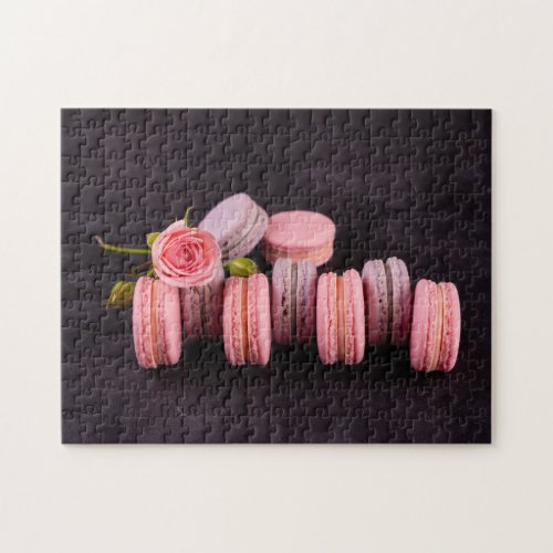 Pink Purple Macarons Flower Rose Sweet Food French Jigsaw Puzzle