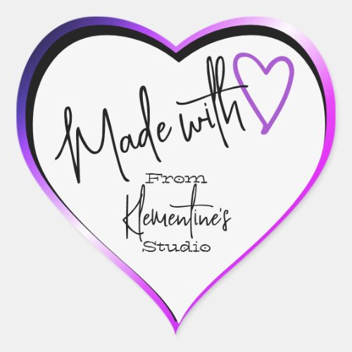 Pink Purple Made with Love Handmade From Studio  Heart Sticker