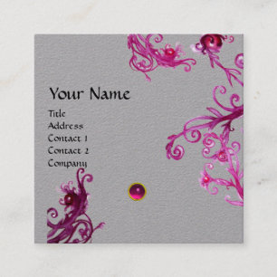 PINK PURPLE MAGIC BERRIES GEMSTONE MONOGRAM Grey Square Business Card