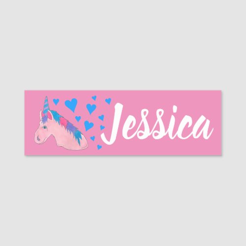 Pink Purple Magical Horse Unicorn Birthday Party Name Tag