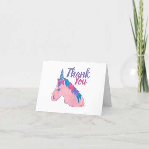 Pink Purple Magical Horse Unicorn Birthday Party Thank You Card