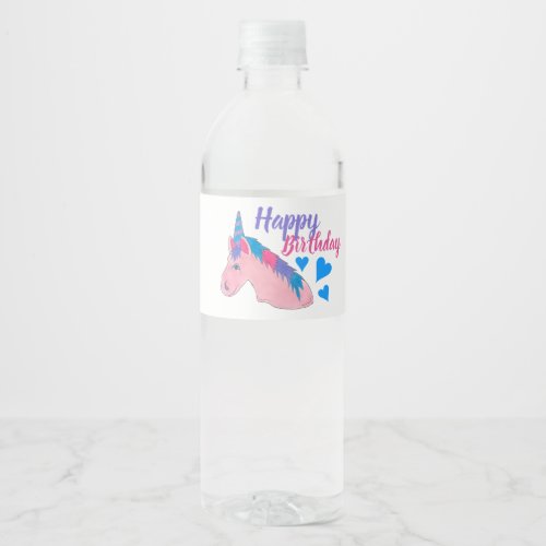 Pink Purple Magical Horse Unicorn Birthday Party Water Bottle Label