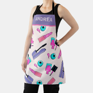 Pink Purple Make Up Cosmetics Pattern Personalised Apron