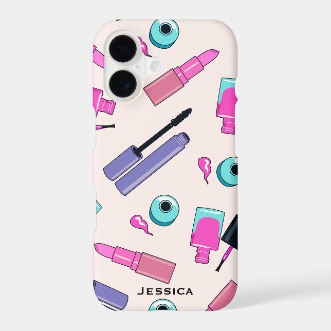 Pink Purple Make Up Cosmetics Pattern Personalised Iphone Case (Back)