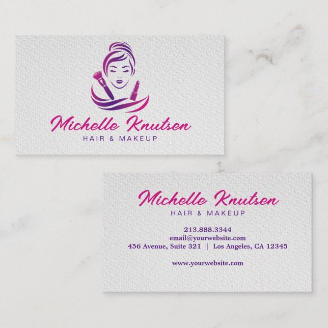Pink Purple Makeup Artist & Hair Stylist Salon     Business Card (Front/Back)