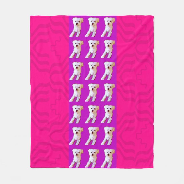 Pink Purple Maltese Dog 4Jojo Fleece Blanket (Front)